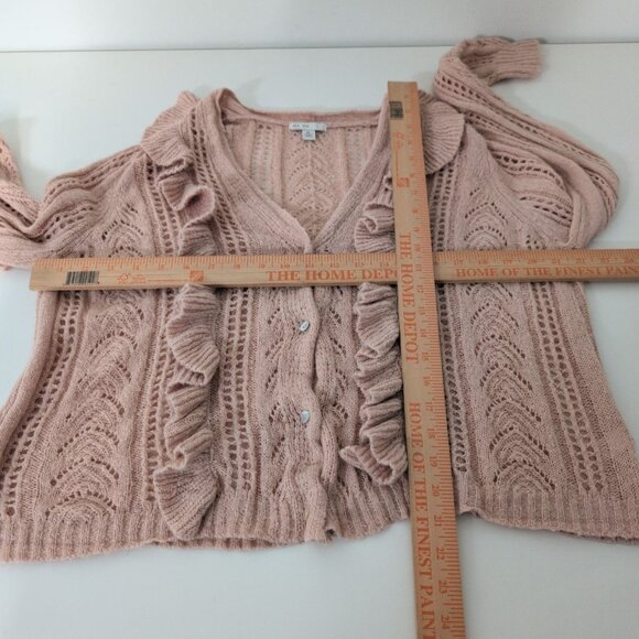 Cato Crochet Ruffle Cardigan Womens Size XL Baby Pink Long Sleeve Sweater - Picture 11 of 13